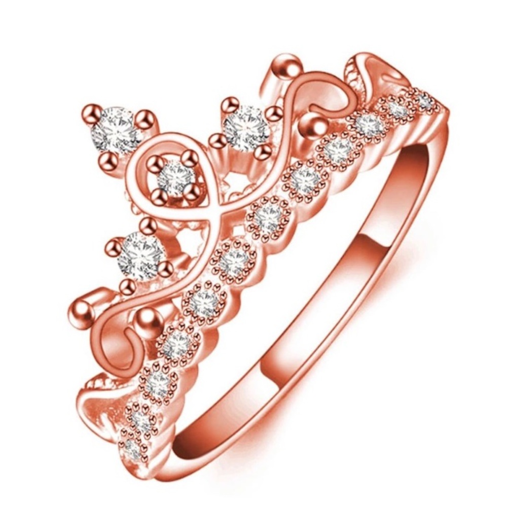 Ladies Princess Diamond Crown Gold Ring